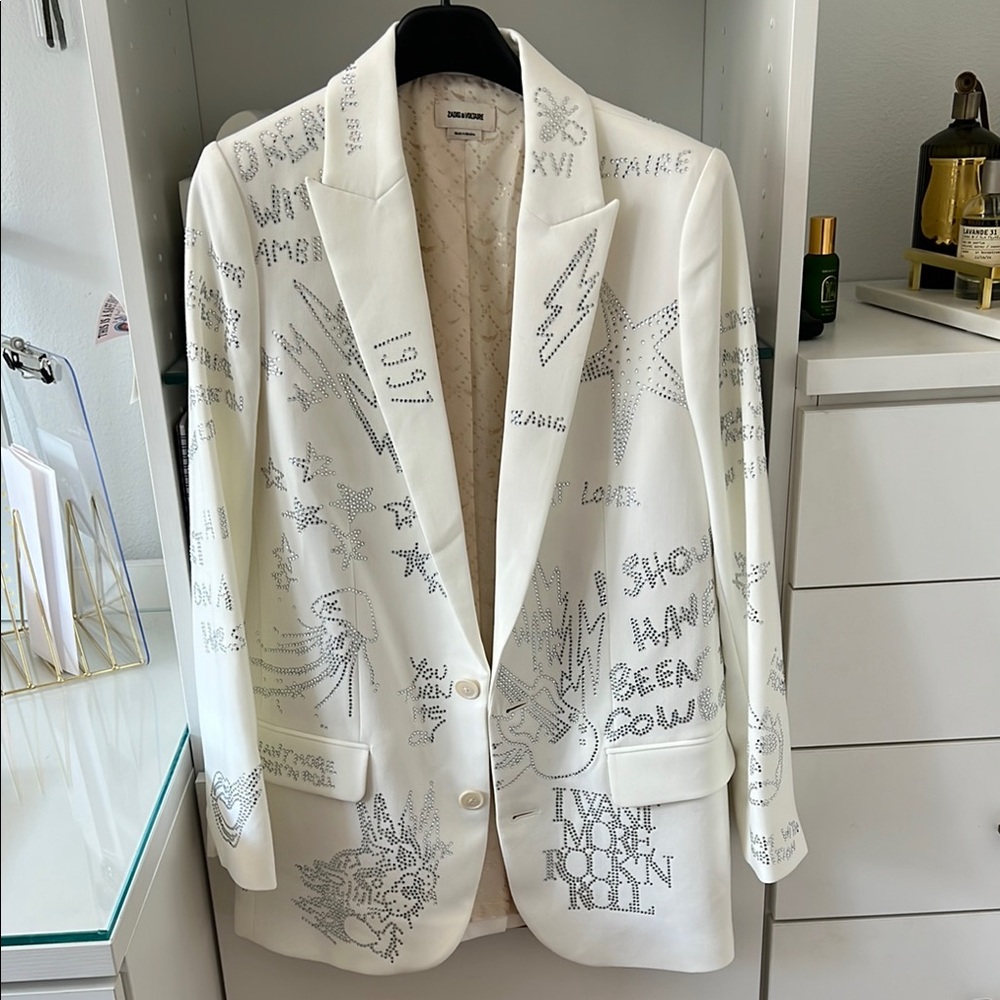 ✅SOLD✅ Zadig & Voltaire White Crystal Diamiante Blazer sz 36